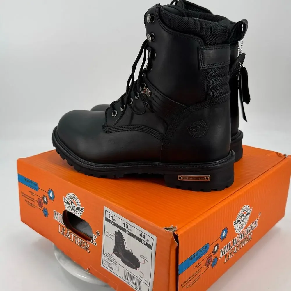 NWT Milwaukee Leather Black Wide Width 7-inch Lace to Toe Full-Waterproof boots